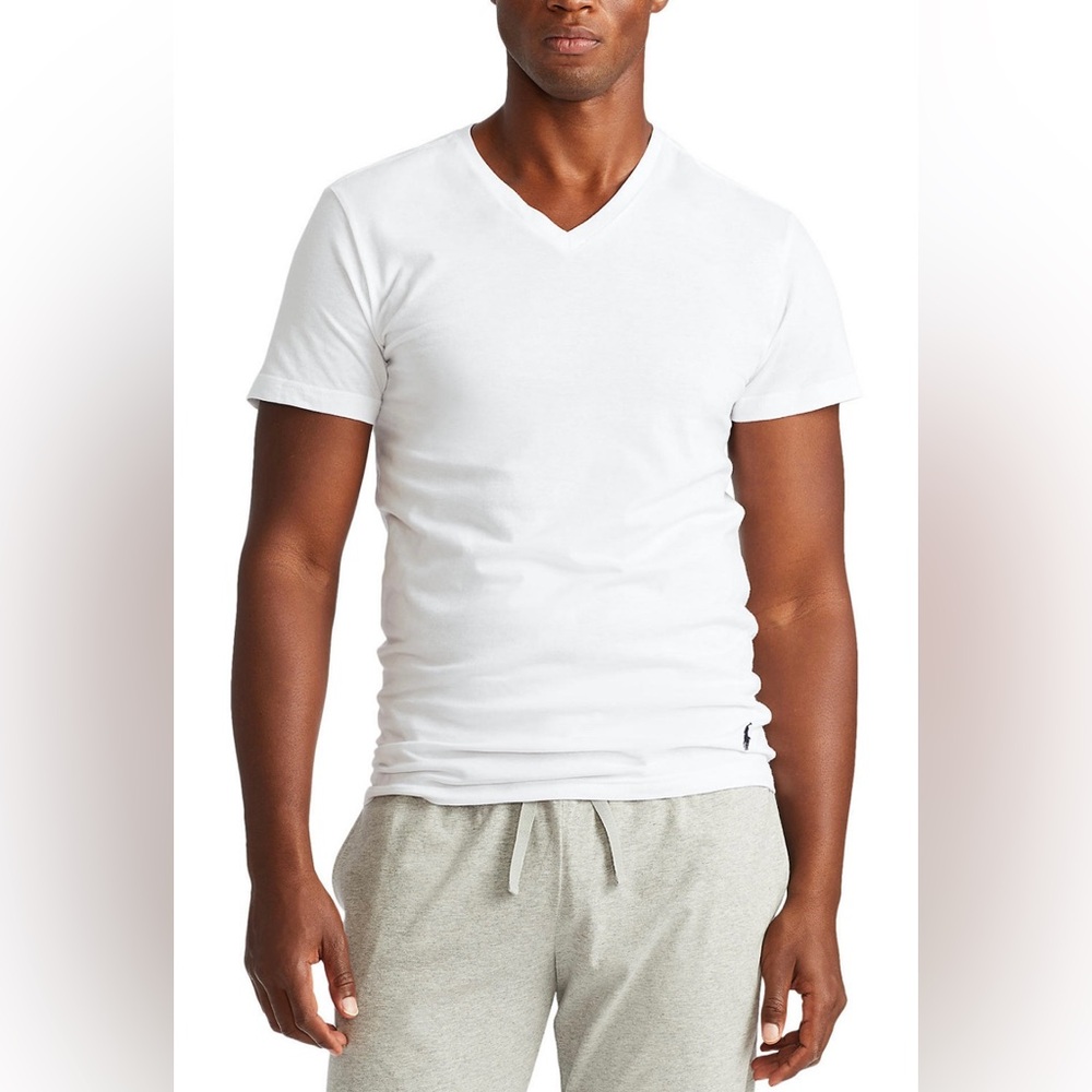 NWOT Men’s POLO RALPH LAUREN Slim Modern Fit White V-Neck Tee Shirt Size XS